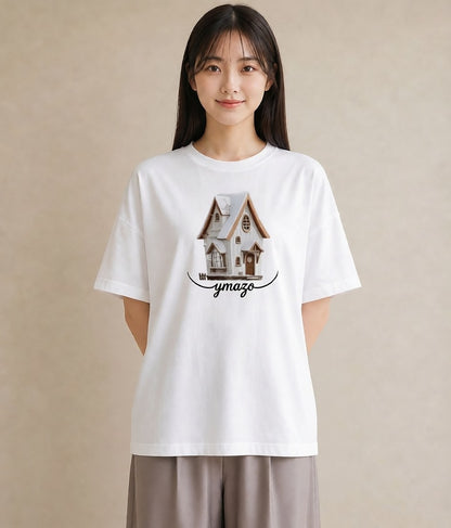 プリントTシャツ レディース 灯りの家 小屋 夜 ナチュラル アンティーク イラスト ガーリー ペアコーデ 秋コーデ 白T YMAZO