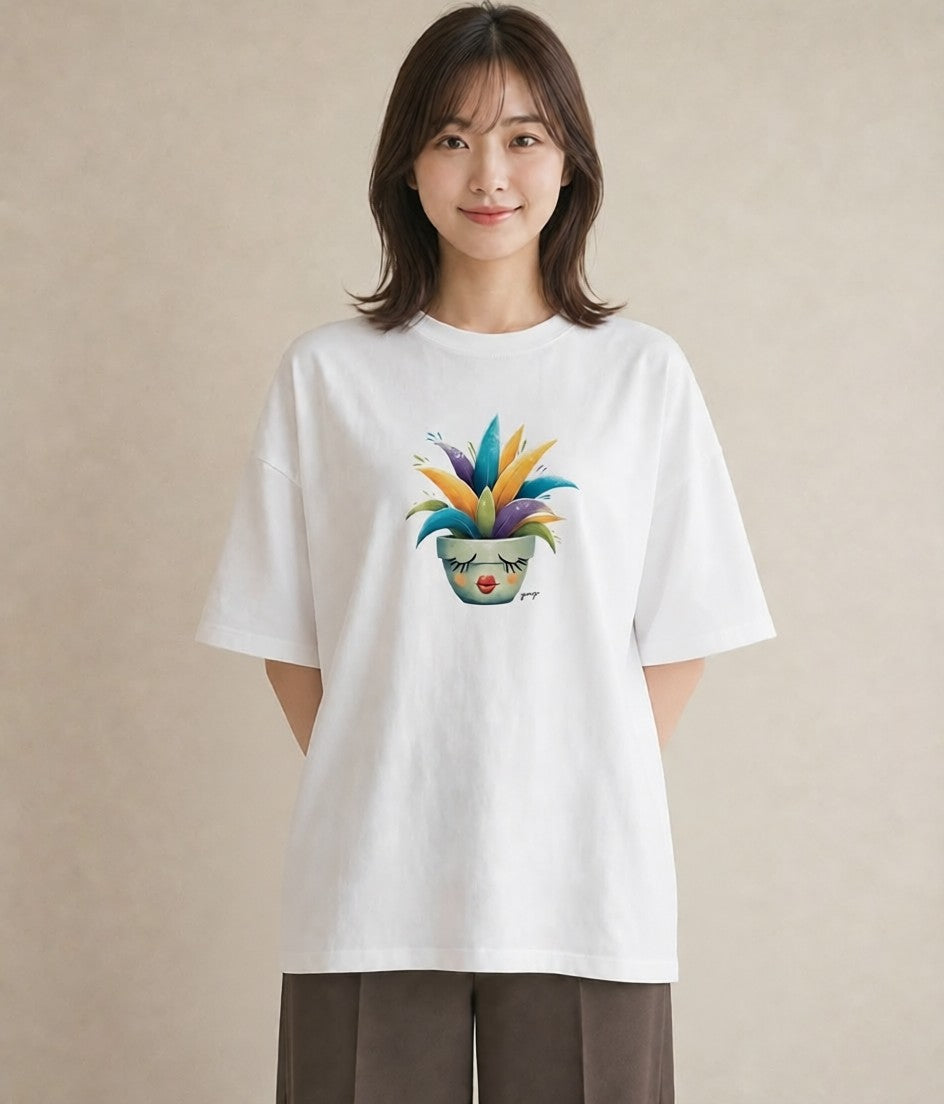 グラフィックTシャツ レディース 多肉植物 植物 ボタニカル イラスト きれいめ 秋コーデ おしゃれギフト 白T YMAZO