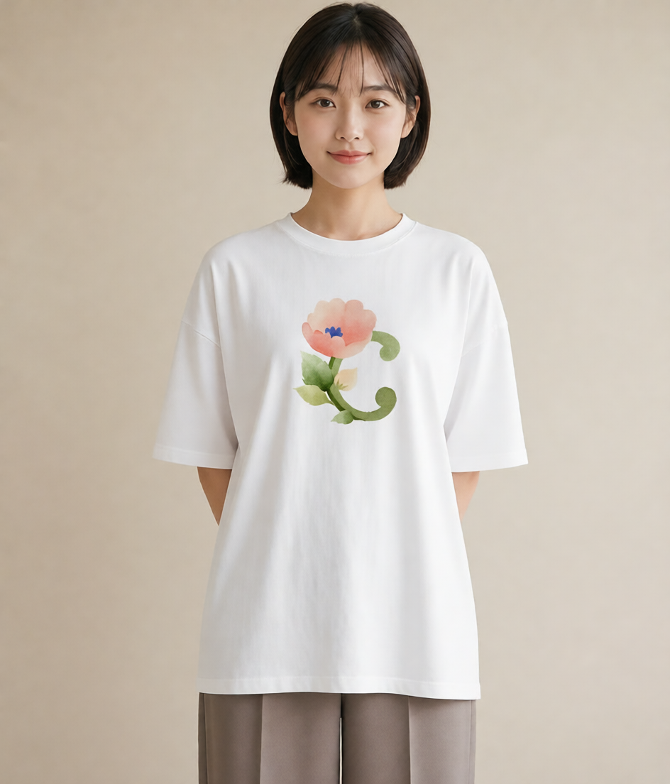 プリントTシャツ レディース パンジー 花 花柄 イラスト アート風 普段着 週末コーデ 白T
