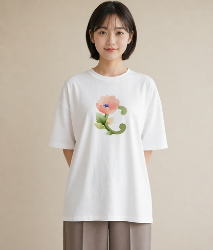 プリントTシャツ レディース パンジー 花 花柄 イラスト アート風 普段着 週末コーデ 白T