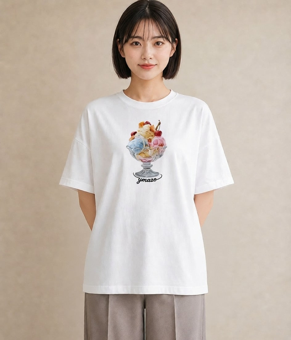 デザインTシャツ レディース ソフトクリーム 食べ物 フード イラスト フェミニン お出かけ 普段着 白T YMAZO