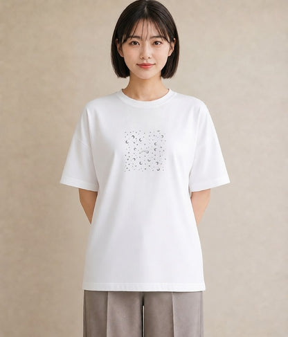 グラフィックTシャツ レディース 月と星 星空 ムーン イラスト カジュアル 旅行用 海 白T YMAZO