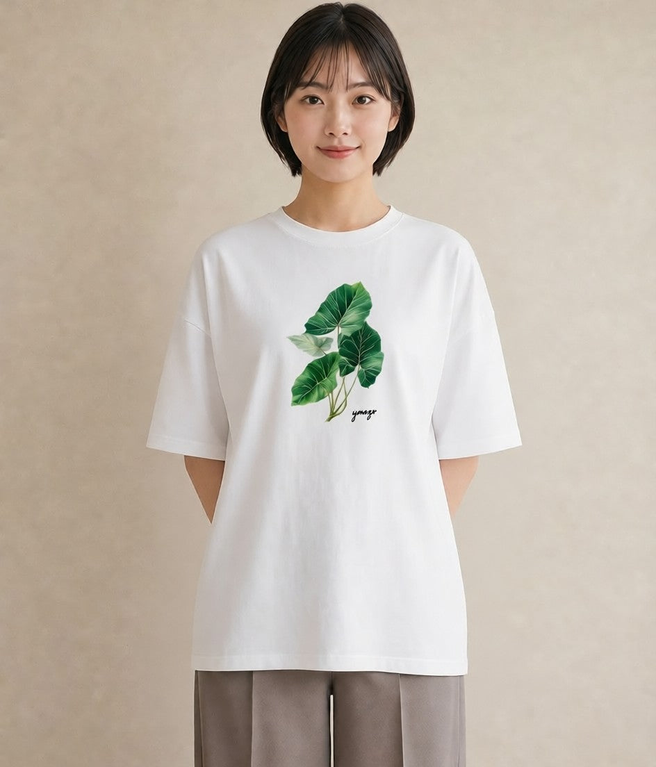 半袖Tシャツ レディース モンステラ 植物 ボタニカル イラスト ニュアンス 社会人 女性 白T YMAZO