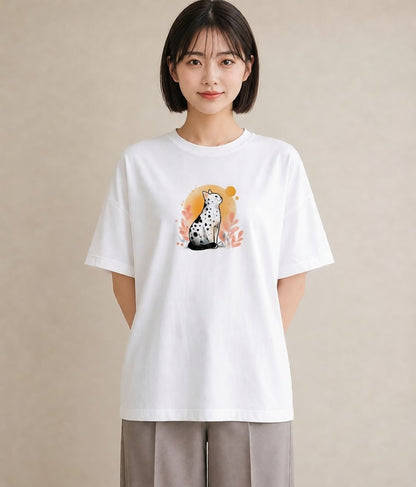 グラフィックTシャツ レディース おすわり猫 猫 ねこ イラスト カジュアル ラフ レイヤード 白T YMAZO
