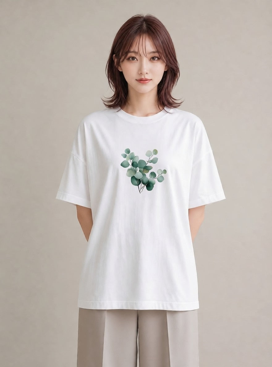 Tシャツ レディース 観葉植物 植物 ボタニカル イラスト フェミニン ラフ レイヤード 白T YMAZO
