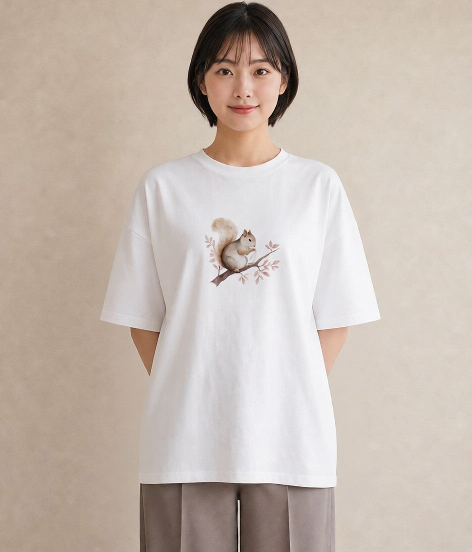プリントTシャツ レディース シマリス ペット 動物 イラスト ポップ 買い物 夏コーデ 白T YMAZO