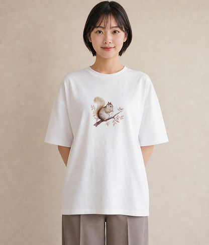プリントTシャツ レディース シマリス ペット 動物 イラスト ポップ 買い物 夏コーデ 白T YMAZO
