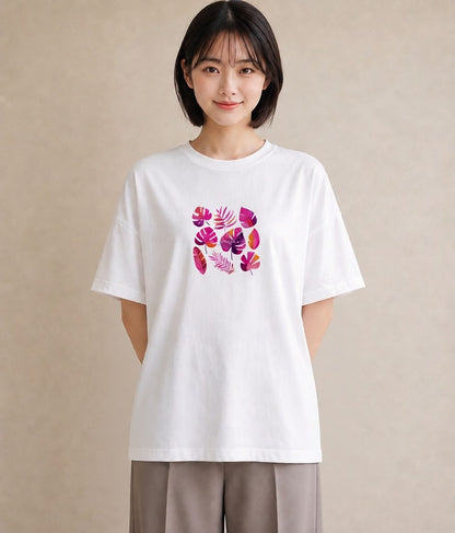 半袖Tシャツ レディース モンステラ 植物 ボタニカル イラスト ゆるかわ お出かけ 普段着 白T YMAZO