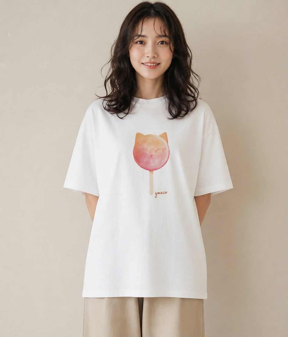 グラフィックTシャツ レディース わたあめ 食べ物 フード イラスト ニュアンス 敬老の日 ホワイトデー 白T YMAZO