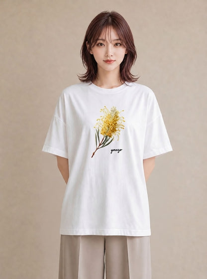 デザインTシャツ レディース ミモザ 花 花柄 イラスト デート 帰省 白T YMAZO