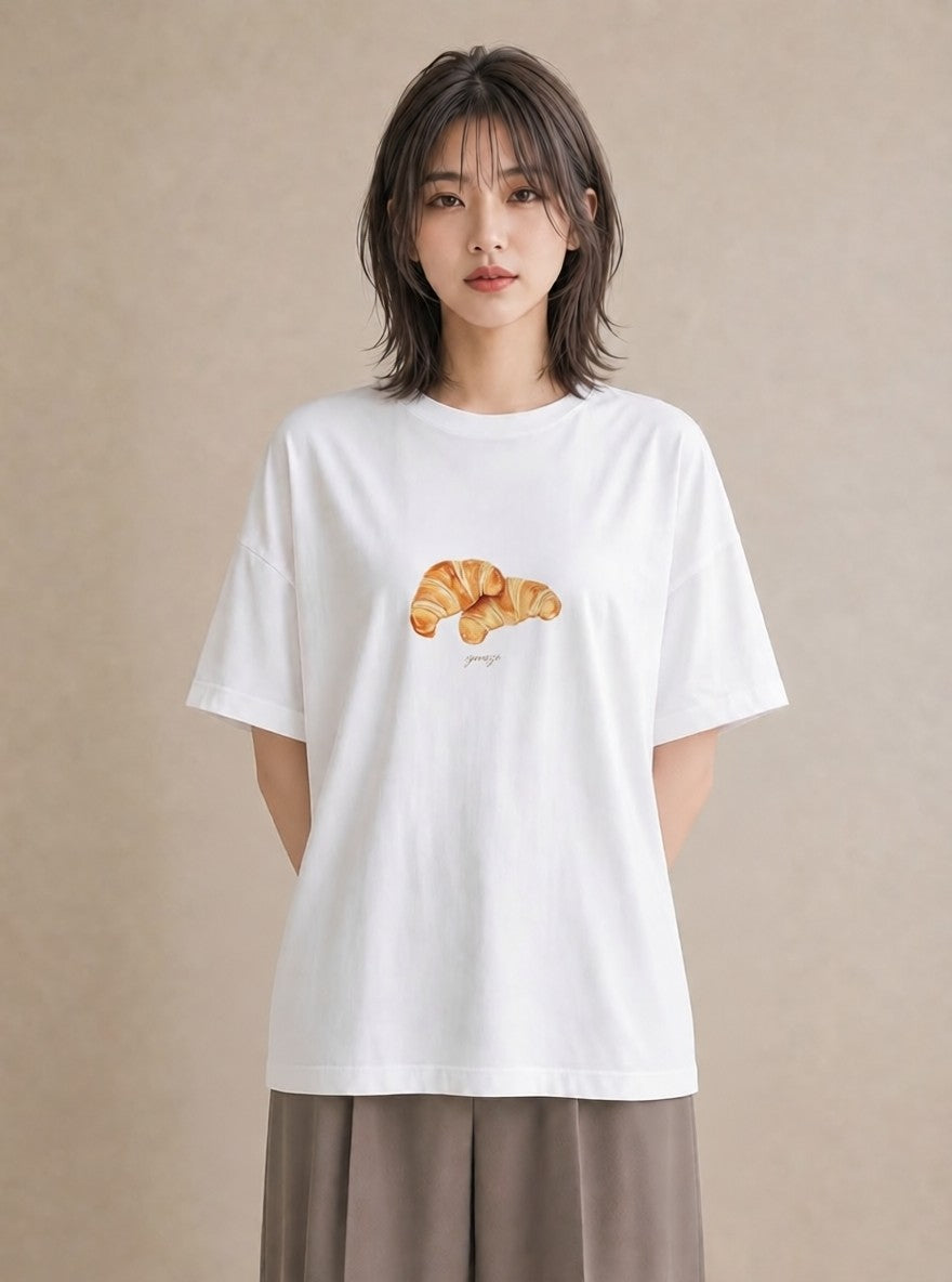プリントTシャツ レディース ベーグル 食べ物 フード イラスト 可愛い 敬老の日 ホワイトデー 白T YMAZO