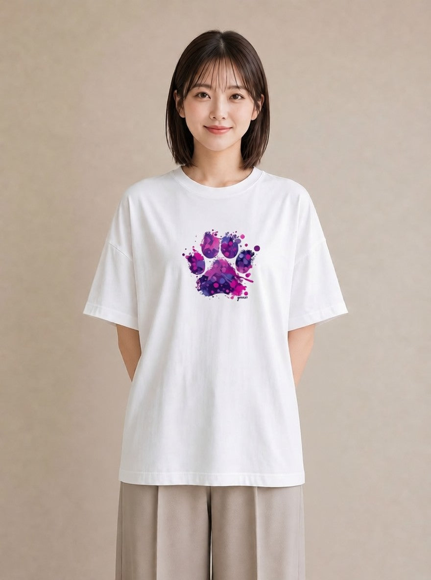 半袖Tシャツ レディース 猫の手 猫 ねこ イラスト 水彩風 通勤 在宅 白T YMAZO