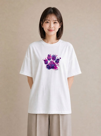 半袖Tシャツ レディース 猫の手 猫 ねこ イラスト 水彩風 通勤 在宅 白T YMAZO