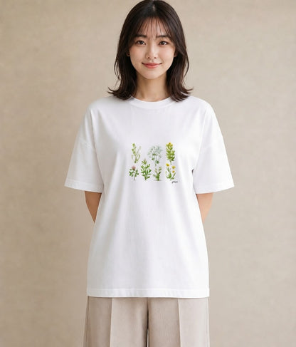 デザインTシャツ レディース ハーブ 植物 ボタニカル イラスト 可愛い 春服 ミセス 白T YMAZO