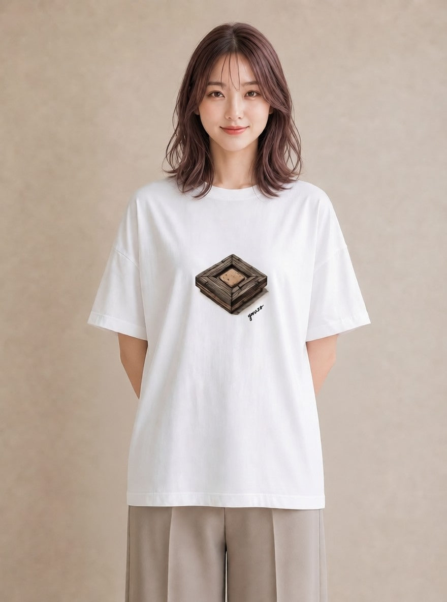 プリントTシャツ レディース 桟橋 水辺 波止場 ナチュラル アンティーク イラスト 北欧風 部屋着 女性向けギフト 白T YMAZO