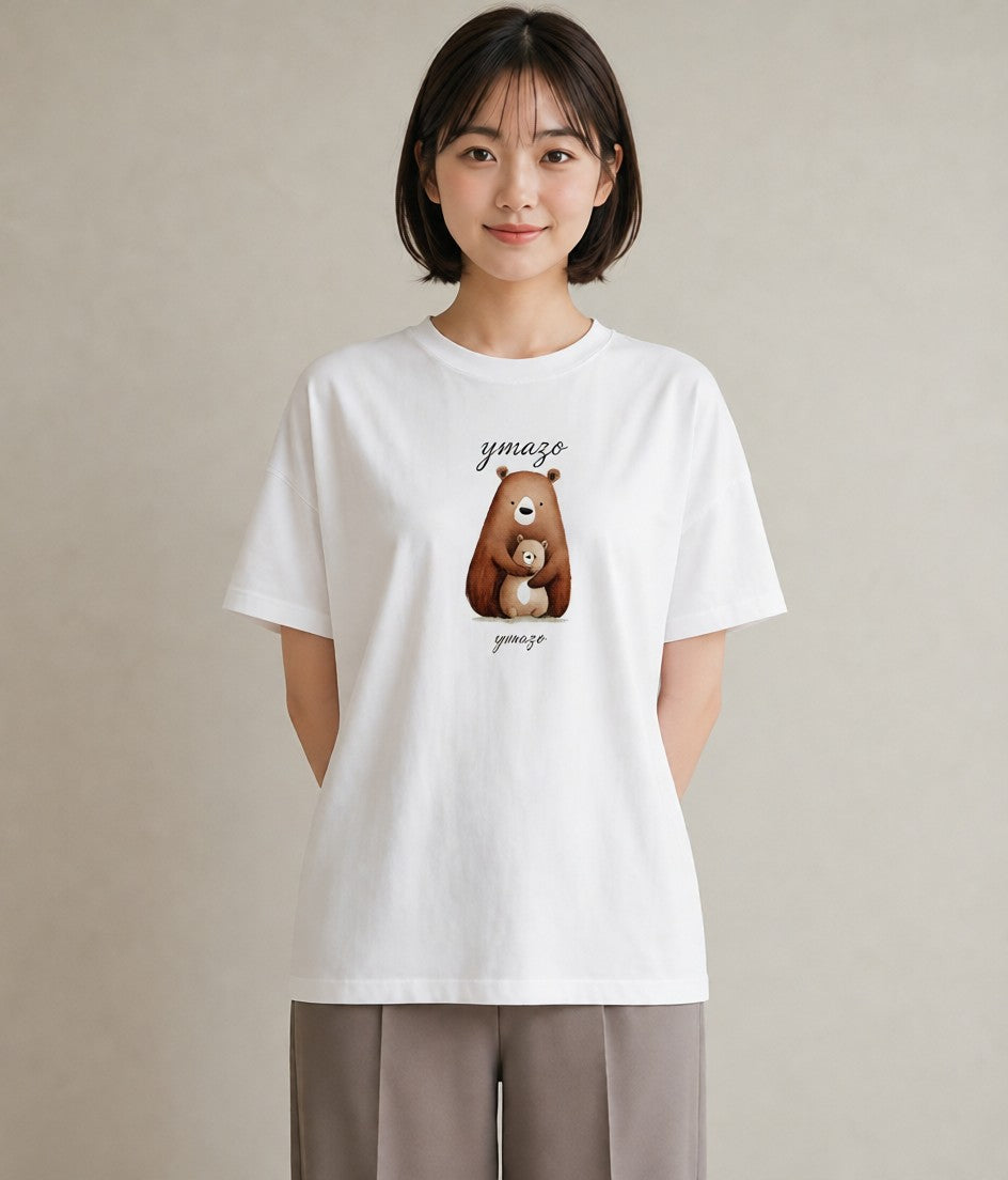 プリントTシャツ レディース くま クマ ベア 動物 アニマル イラスト カジュアルコーデ 買い物 白T YMAZO