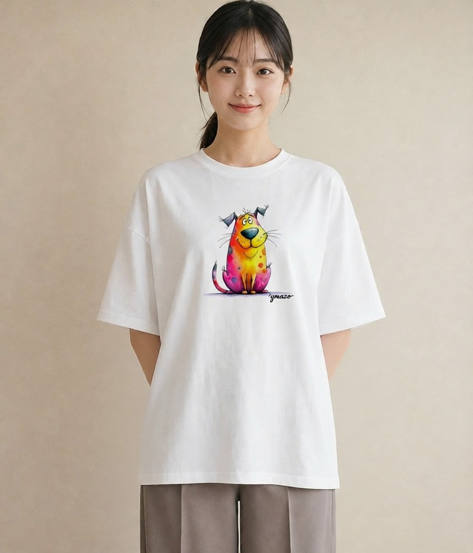 Tシャツ レディース しっぽ 猫 ねこ イラスト ポップ 海 カフェ巡り 白T YMAZO