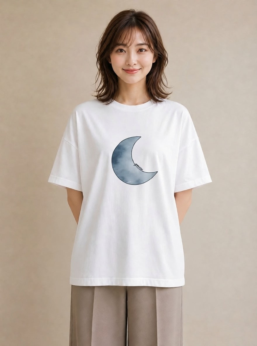 半袖Tシャツ レディース 青の水彩 風景 ブルー ナチュラル アンティーク イラスト ゆるかわ 親子 20代 白T YMAZO