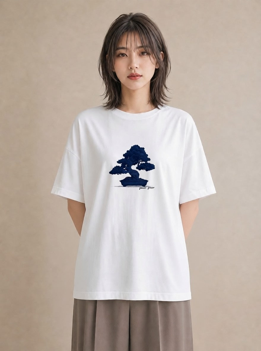 プリントTシャツ レディース 盆栽 植物 ボタニカル イラスト ゆるかわ 買い物 夏コーデ 白T YMAZO