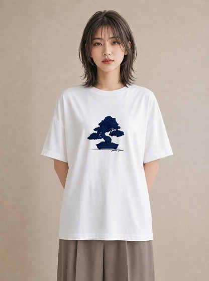 プリントTシャツ レディース 盆栽 植物 ボタニカル イラスト ゆるかわ 買い物 夏コーデ 白T YMAZO