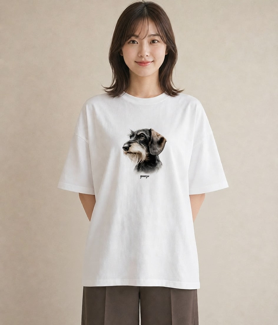 半袖Tシャツ レディース ミニチュアダックスフンド 犬 いぬ イラスト 韓国風 ルームウェア ギフト 白T YMAZO
