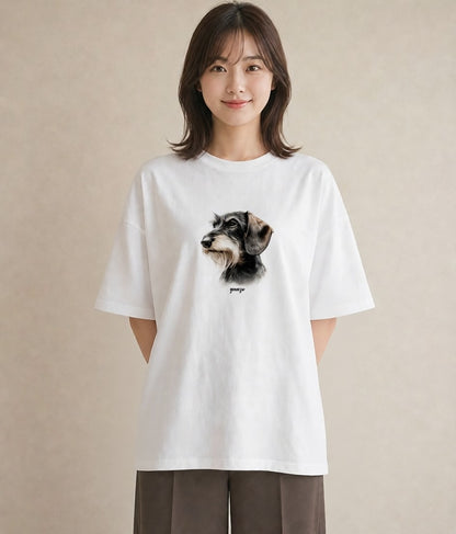 半袖Tシャツ レディース ミニチュアダックスフンド 犬 いぬ イラスト 韓国風 ルームウェア ギフト 白T YMAZO