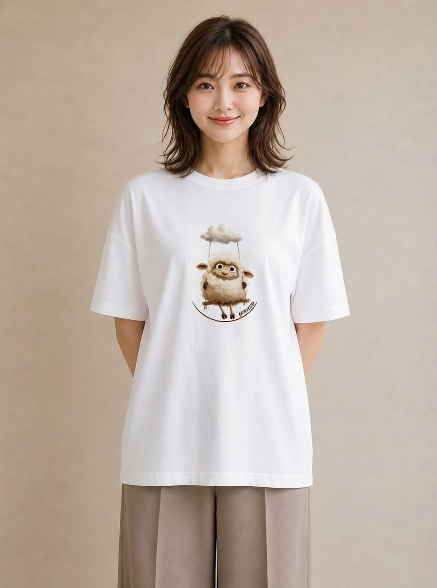 デザインTシャツ レディース ひつじ 動物 アニマル イラスト アート風 社会人 女性 白T YMAZO