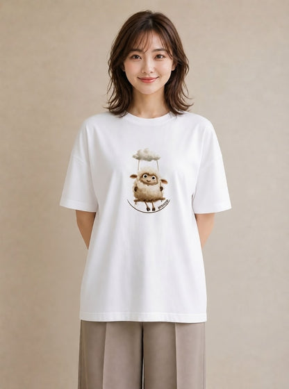 デザインTシャツ レディース ひつじ 動物 アニマル イラスト アート風 社会人 女性 白T YMAZO