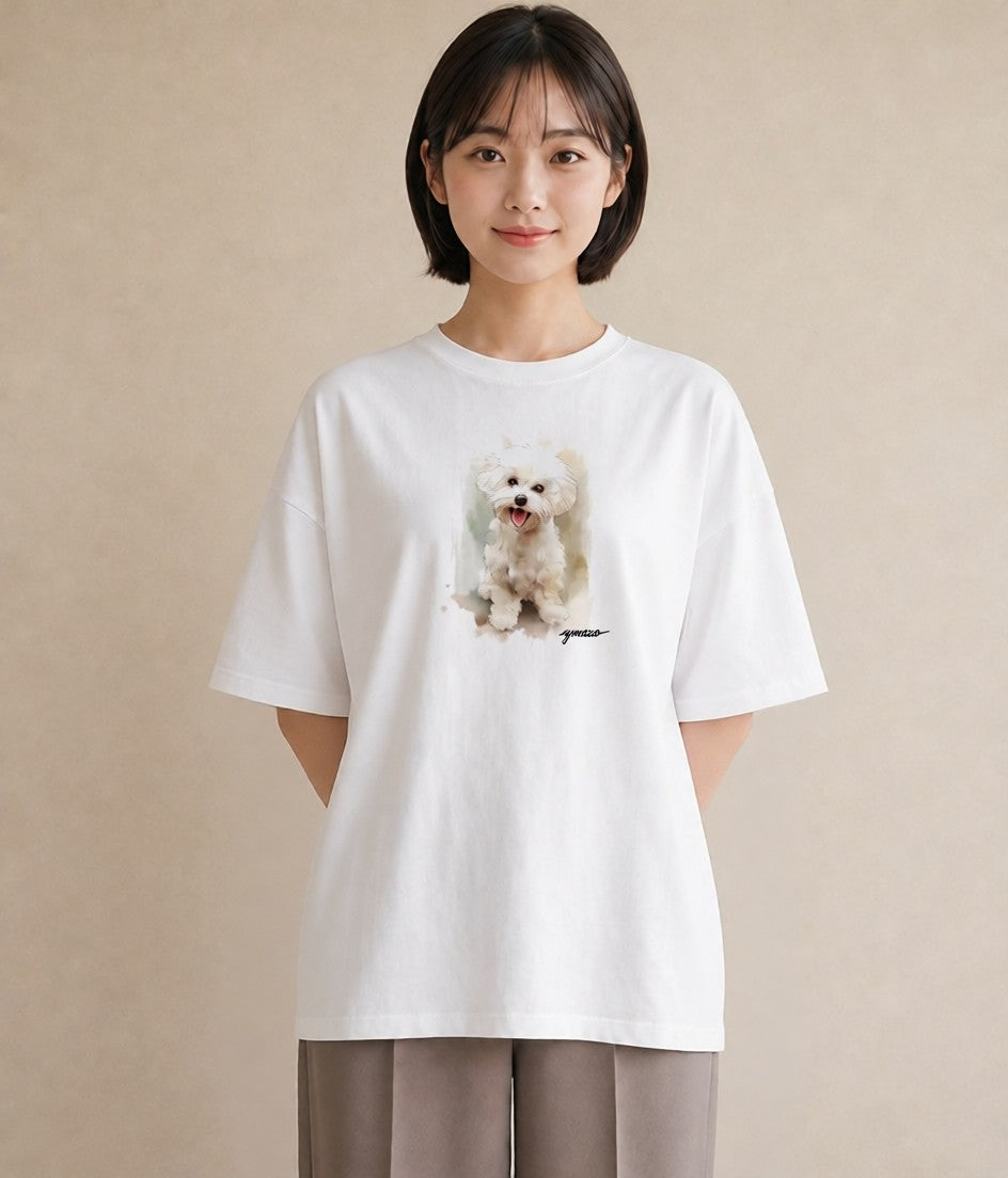 半袖Tシャツ レディース 子犬 犬 いぬ イラスト ラフカジュアル 秋コーデ おしゃれギフト 白T YMAZO