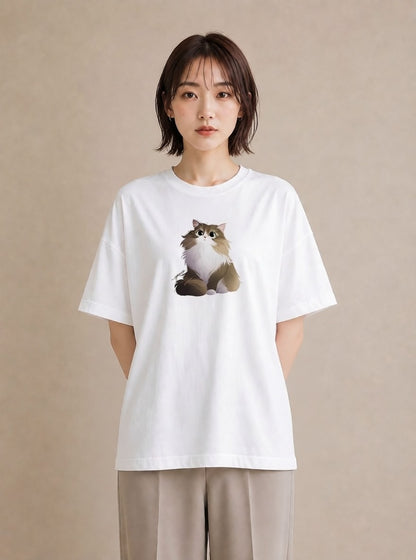 Tシャツ レディース メインクーン 猫 ねこ イラスト 韓国風 秋コーデ おしゃれギフト 白T YMAZO