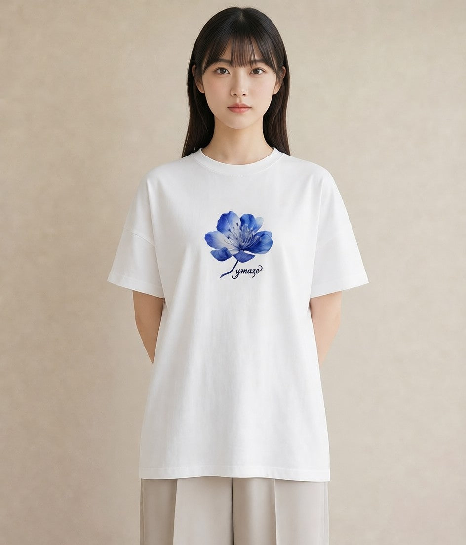 グラフィックTシャツ レディース あさがお 朝顔 花 花柄 イラスト きれいめカジュアル カジュアルコーデ 買い物 白T YMAZO