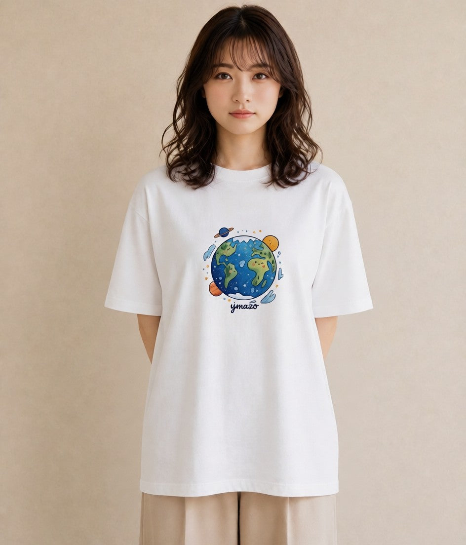 デザインTシャツ レディース 宇宙 星空 イラスト モード 夏コーデ 通学 白T YMAZO
