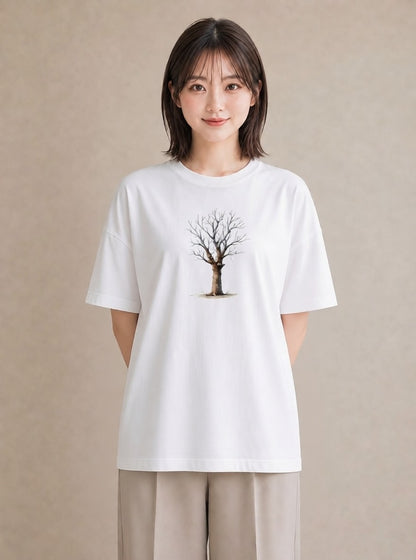 半袖Tシャツ レディース 木 植物 ボタニカル イラスト ラフカジュアル 海 カフェ巡り 白T YMAZO