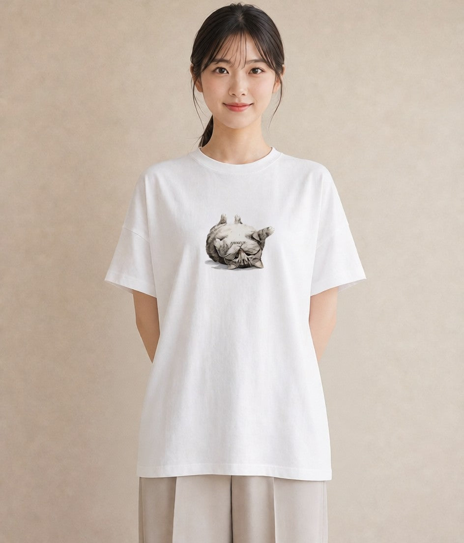 グラフィックTシャツ レディース しっぽ 猫 ねこ イラスト レトロ 送別ギフト 通勤 白T YMAZO
