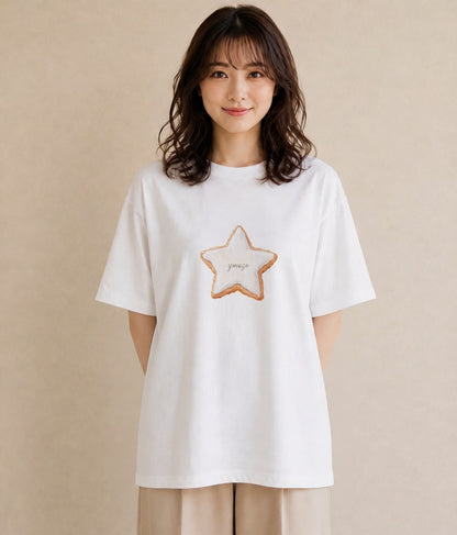 半袖Tシャツ レディース スター 星空 宇宙 イラスト ナチュラル 20代 カジュアルコーデ 白T YMAZO