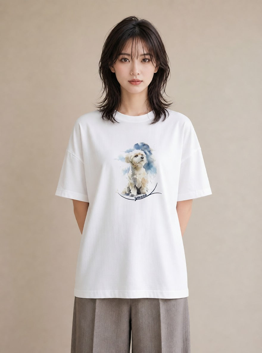 デザインTシャツ レディース 老犬 犬 いぬ イラスト カジュアル 部屋着 女性向けギフト 白T YMAZO