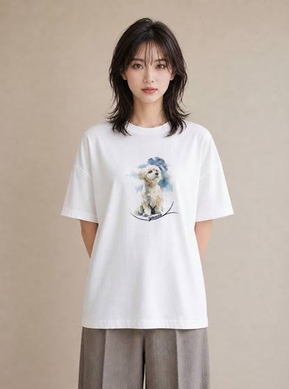 デザインTシャツ レディース 老犬 犬 いぬ イラスト カジュアル 部屋着 女性向けギフト 白T YMAZO