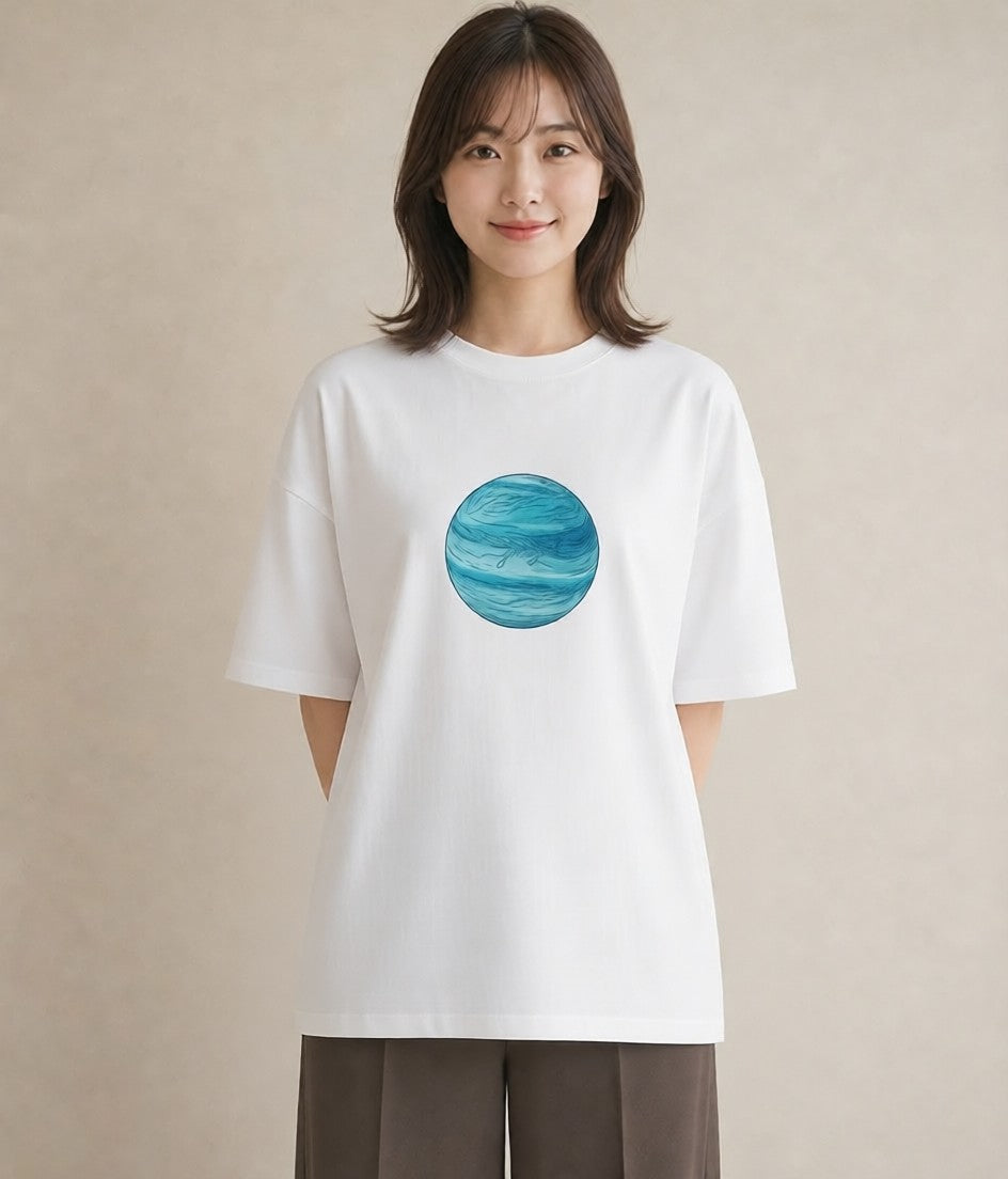 半袖Tシャツ レディース 土星 星空 宇宙 イラスト モード 夏コーデ 通学 白T YMAZO