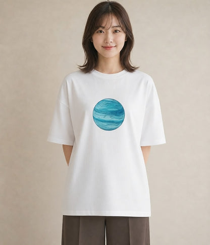 半袖Tシャツ レディース 土星 星空 宇宙 イラスト モード 夏コーデ 通学 白T YMAZO