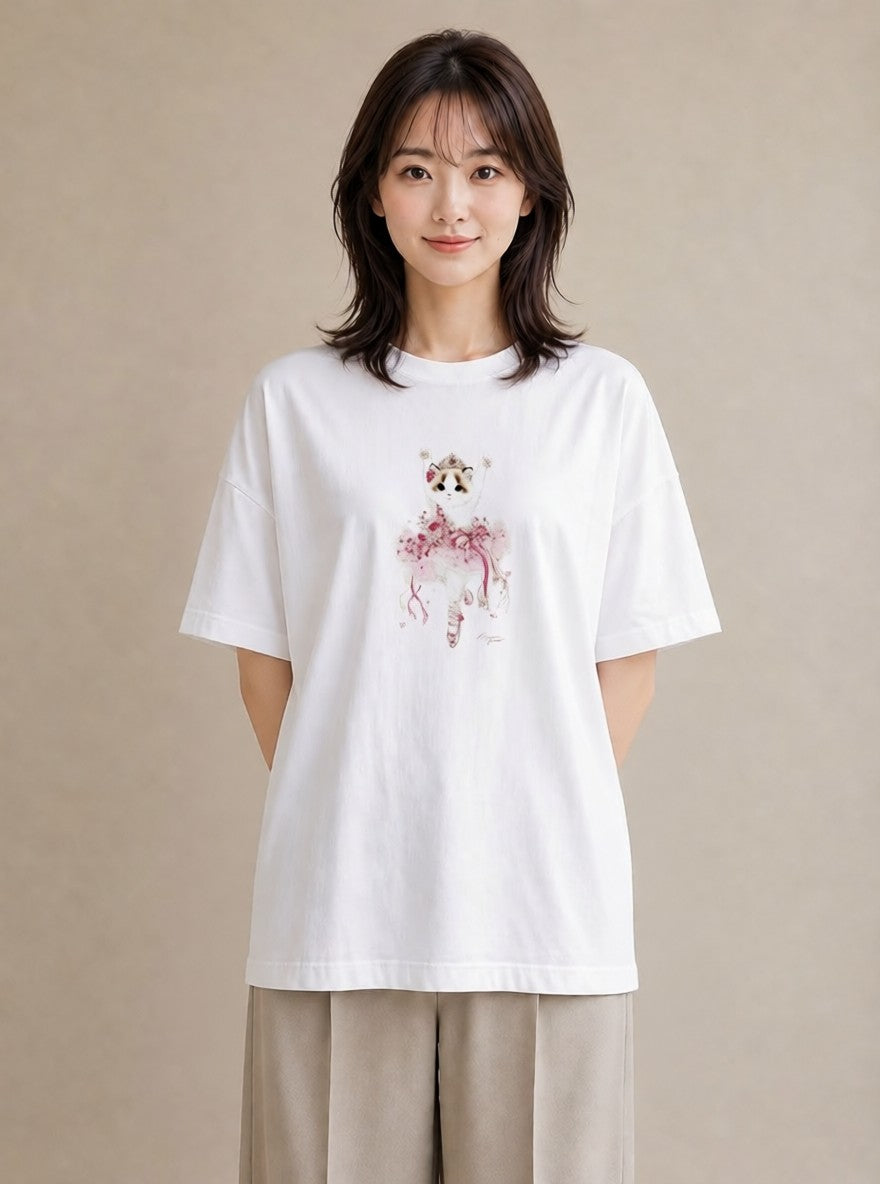 デザインTシャツ レディース バレエシューズ バレエ トウシューズ ナチュラル アンティーク イラスト 個性的 カフェ巡り 女子会 白T YMAZO
