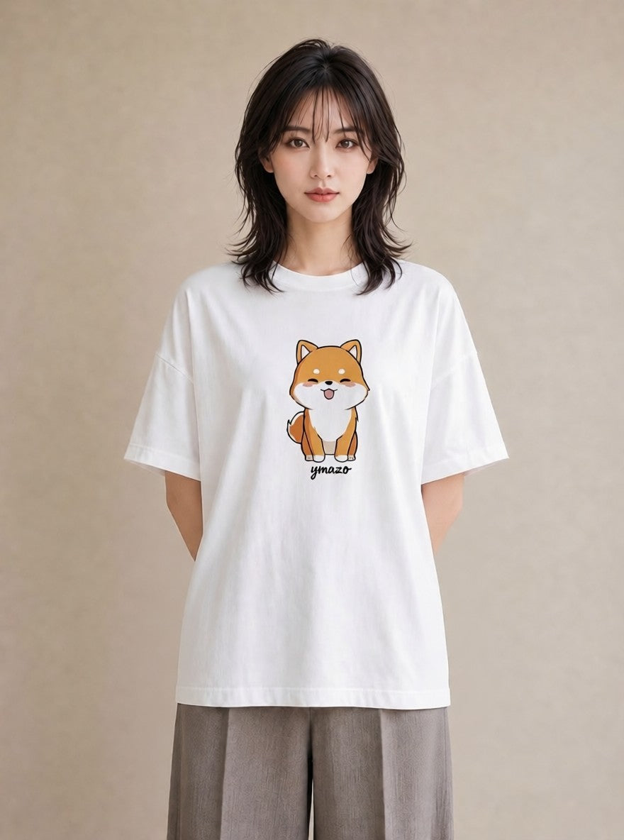Tシャツ レディース 柴犬 しばいぬ 犬 いぬ イラスト 可愛い 自分用 ルームウェア 白T YMAZO