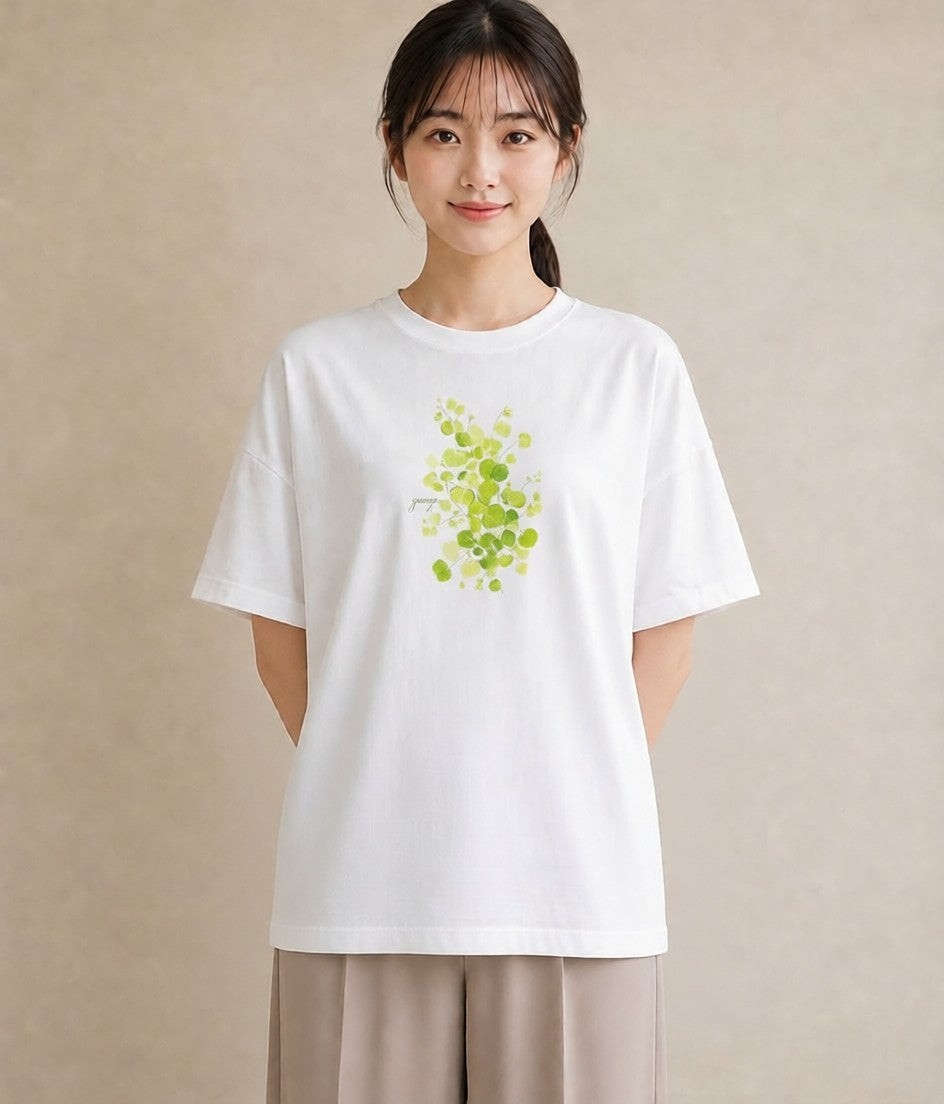 半袖Tシャツ レディース つる 植物 ボタニカル イラスト きれいめカジュアル 誕生日プレゼント 綿100 白T YMAZO