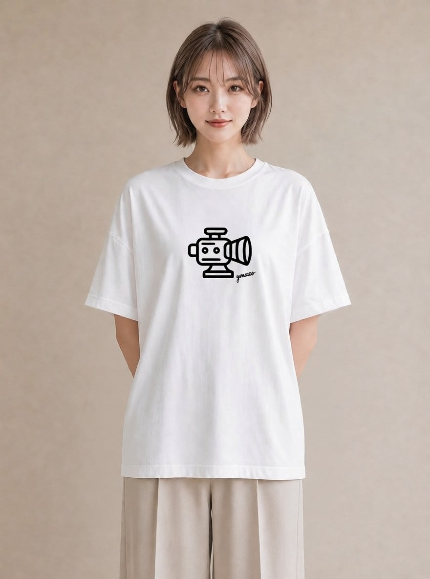 Tシャツ レディース カメラ フィルムカメラ レトロカメラ イラスト こなれ感 春服 ミセス 白T YMAZO