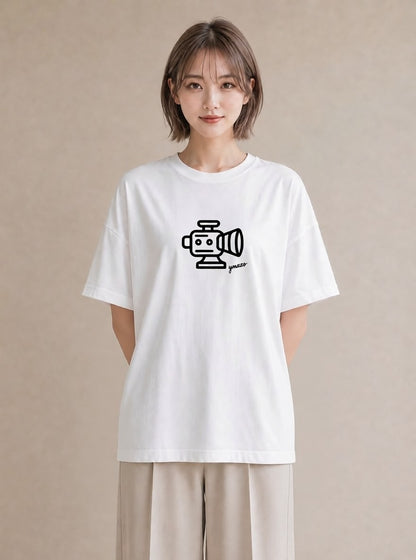 Tシャツ レディース カメラ フィルムカメラ レトロカメラ イラスト こなれ感 春服 ミセス 白T YMAZO