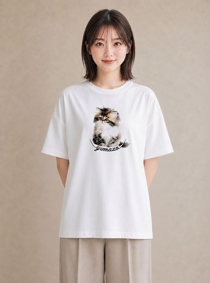 デザインTシャツ レディース ねこ 猫 ネコ イラスト 線画 夏コーデ 通学 白T YMAZO