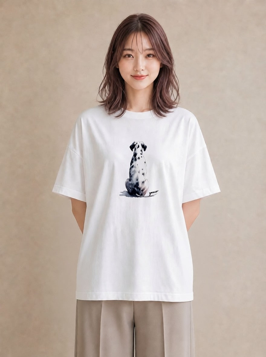 デザインTシャツ レディース ダルメシアン 犬 いぬ イラスト きれいめカジュアル デート 帰省 白T YMAZO