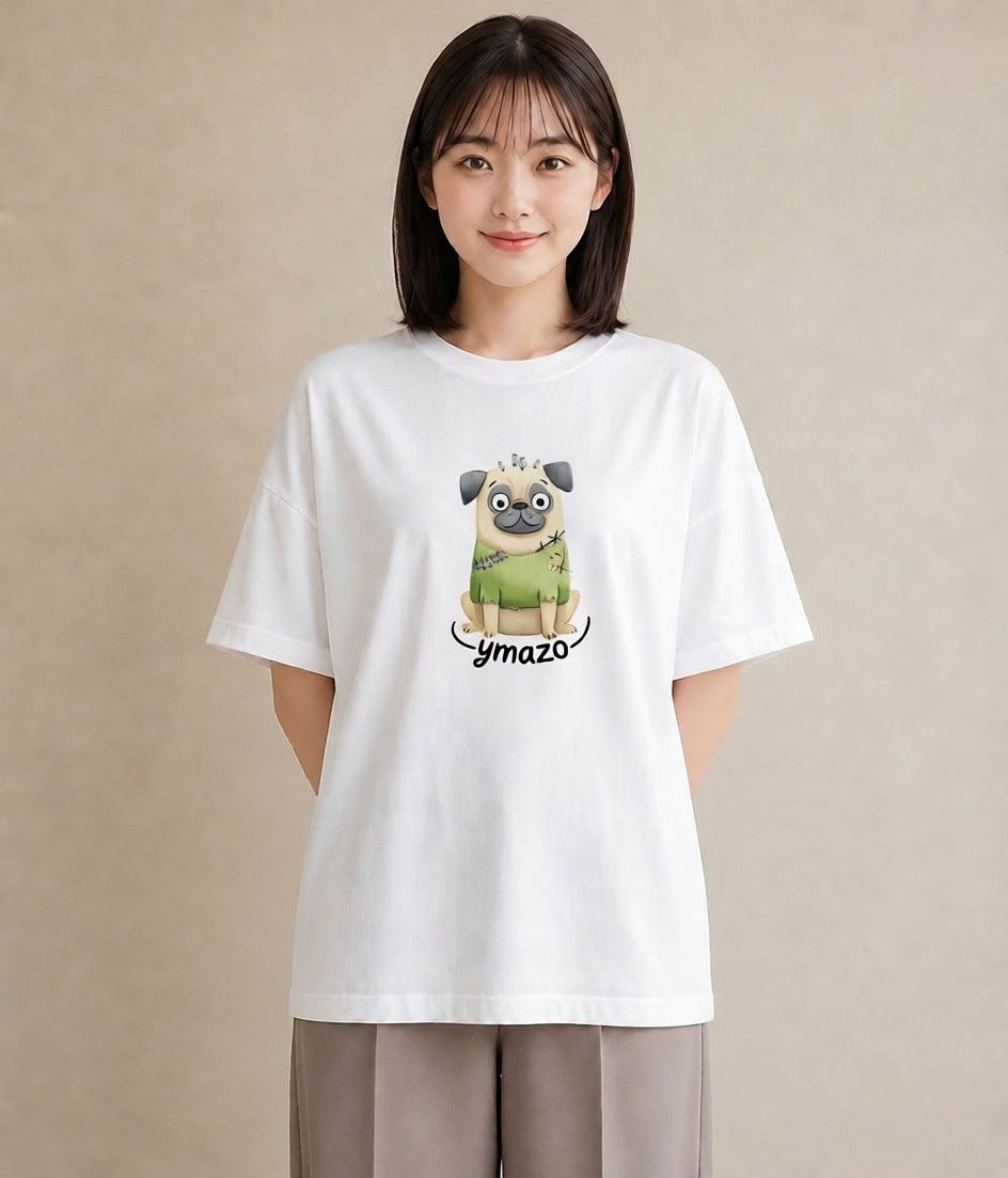 デザインTシャツ レディース わんこ 犬 いぬ イラスト ユニーク 夏コーデ 通学 白T YMAZO