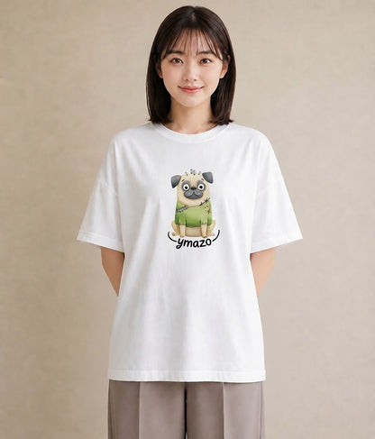 デザインTシャツ レディース わんこ 犬 いぬ イラスト ユニーク 夏コーデ 通学 白T YMAZO