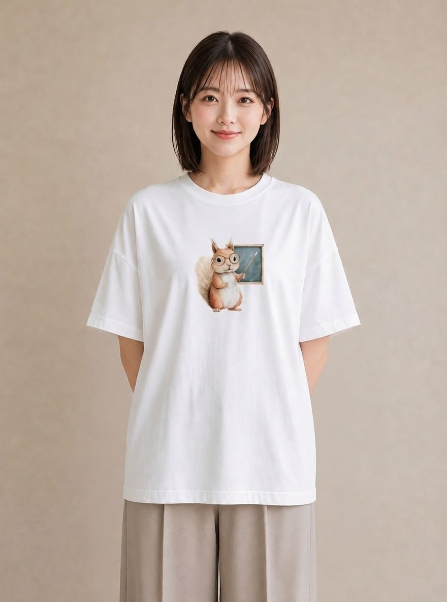 デザインTシャツ レディース リス ペット 動物 イラスト ラフ 母娘コーデ 自分用 白T YMAZO