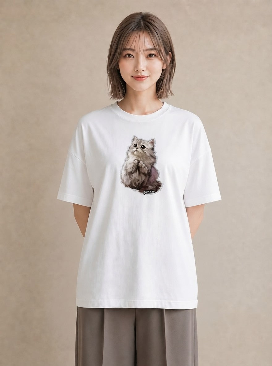 半袖Tシャツ レディース ソマリ 猫 ねこ イラスト 上品 デイリーウェア 休日 白T YMAZO